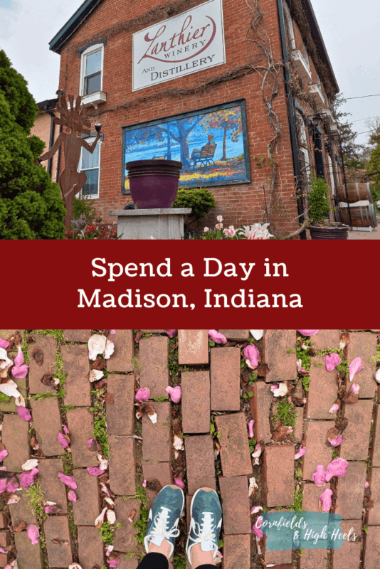 Downtown Madison Indiana storefront mural and brick street